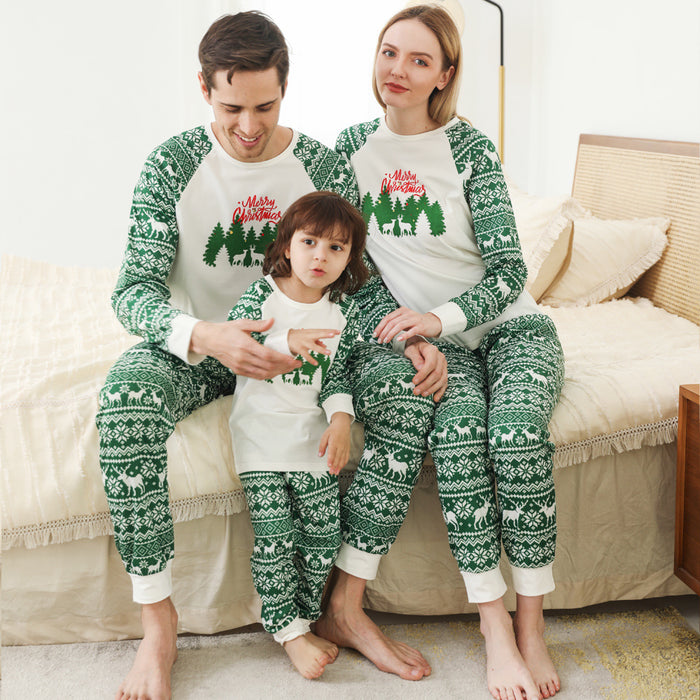 Printed Round Neck Color Matching Parent-child Christmas Family Set