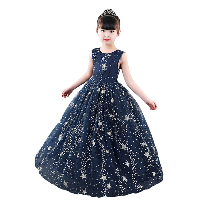 Vestido de princesa niña estrellada azul