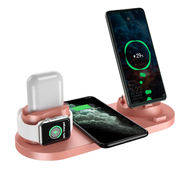 Cargador inalámbrico para IPhone, cargador rápido para teléfono, almohadilla de carga rápida para reloj de teléfono, estación de carga 6 en 1