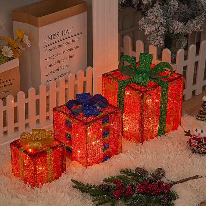 Beleuchtete Outdoor-Weihnachtsdekorationen Leuchtende Weihnachtsgeschenkbox mit Schleife - Weihnachtsbaum-, Haus-, Garten- & Hofdekoration