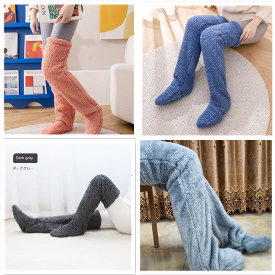 Chaussettes longues et pelucheuses au-dessus du genou, bas chauds et froids pour l'hiver, bas résistants au froid, pour dormir au sol de la maison