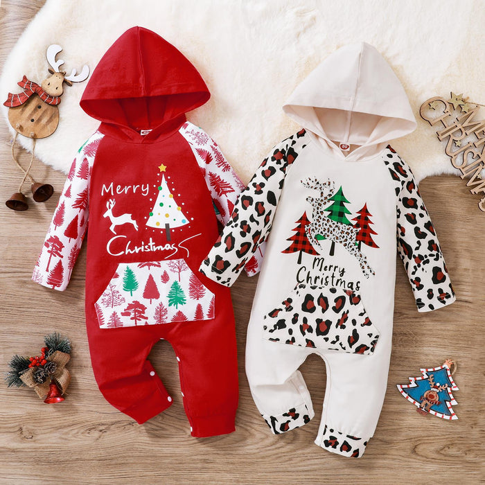 Abbigliamento per bambini Natale Nuovo abbigliamento per bambini da arrampicata lungo in un unico pezzo con cappuccio a maniche lunghe