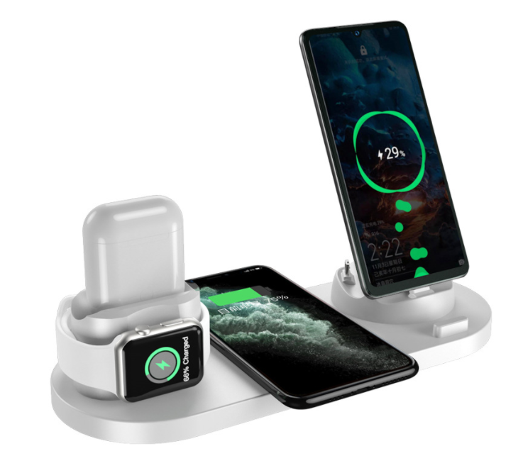 Cargador inalámbrico para IPhone, cargador rápido para teléfono, almohadilla de carga rápida para reloj de teléfono, estación de carga 6 en 1