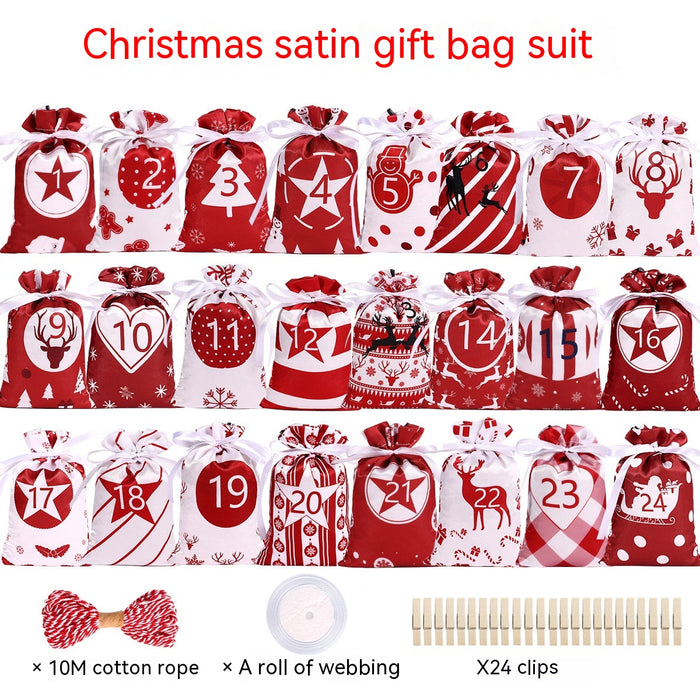 Christmas Advent Calendar Satin Gift Bag Suit