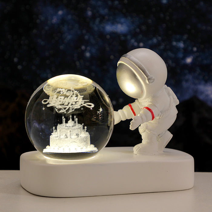 Boule de cristal d'astronaute planétaire scintillante, veilleuse alimentée par USB, lampe de chevet chaude, cadeau d'anniversaire