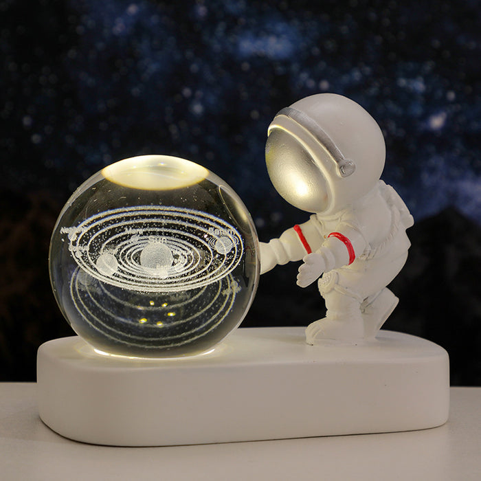 Brilhante galáxia planetária astronauta bola de cristal luzes da noite usb energia quente luz cabeceira presente aniversário noite lâmpada