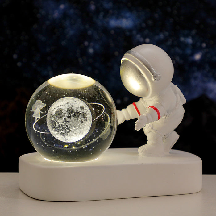 Boule de cristal d'astronaute planétaire scintillante, veilleuse alimentée par USB, lampe de chevet chaude, cadeau d'anniversaire