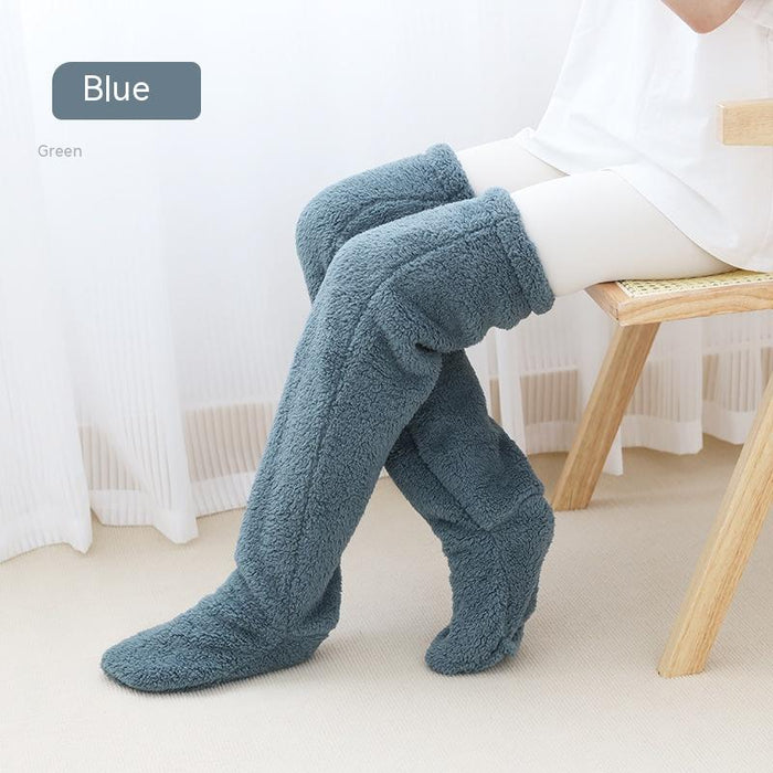 Chaussettes longues et pelucheuses au-dessus du genou, bas chauds et froids pour l'hiver, bas résistants au froid, pour dormir au sol de la maison