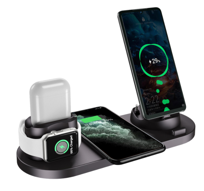 Cargador inalámbrico para IPhone, cargador rápido para teléfono, almohadilla de carga rápida para reloj de teléfono, estación de carga 6 en 1