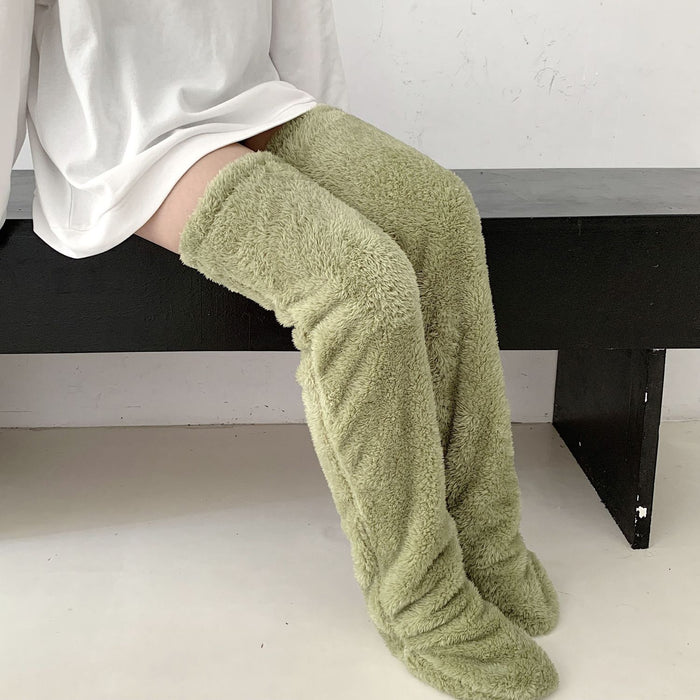 Chaussettes longues et pelucheuses au-dessus du genou, bas chauds et froids pour l'hiver, bas résistants au froid, pour dormir au sol de la maison