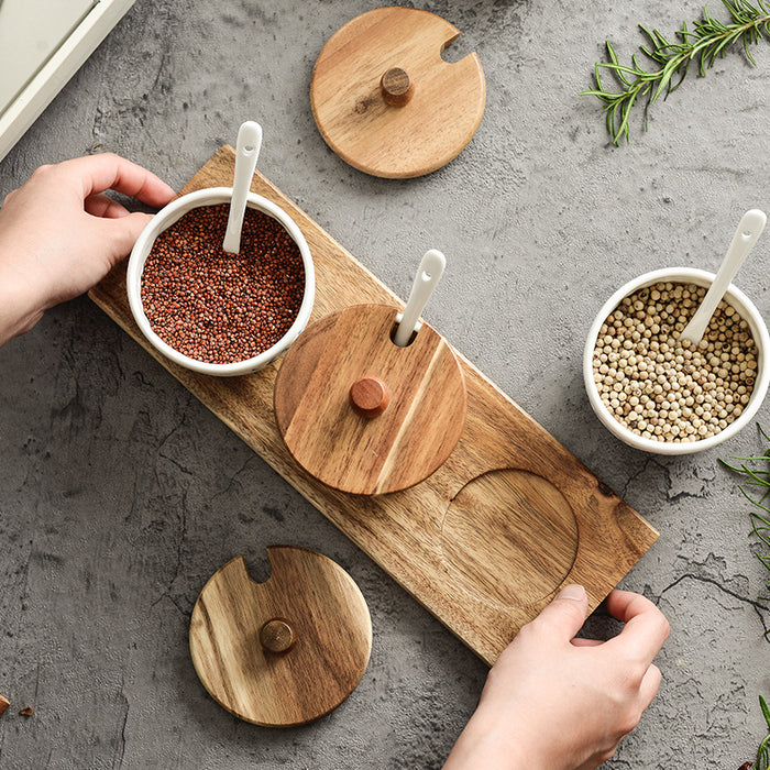 Household Condiment Jar With Spoon And Taste Of Salt Pot