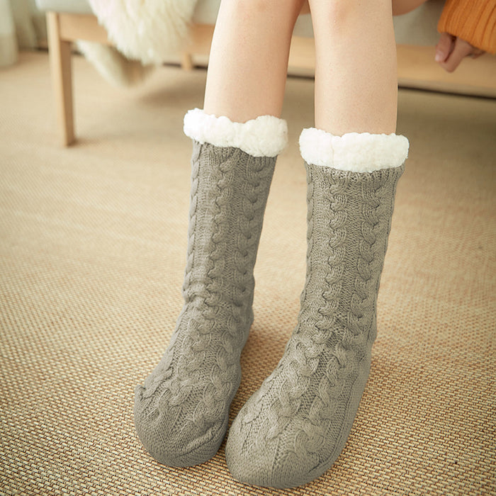 Thickened and velvet silicone non-slip adult floor socks indoor warm foot cover