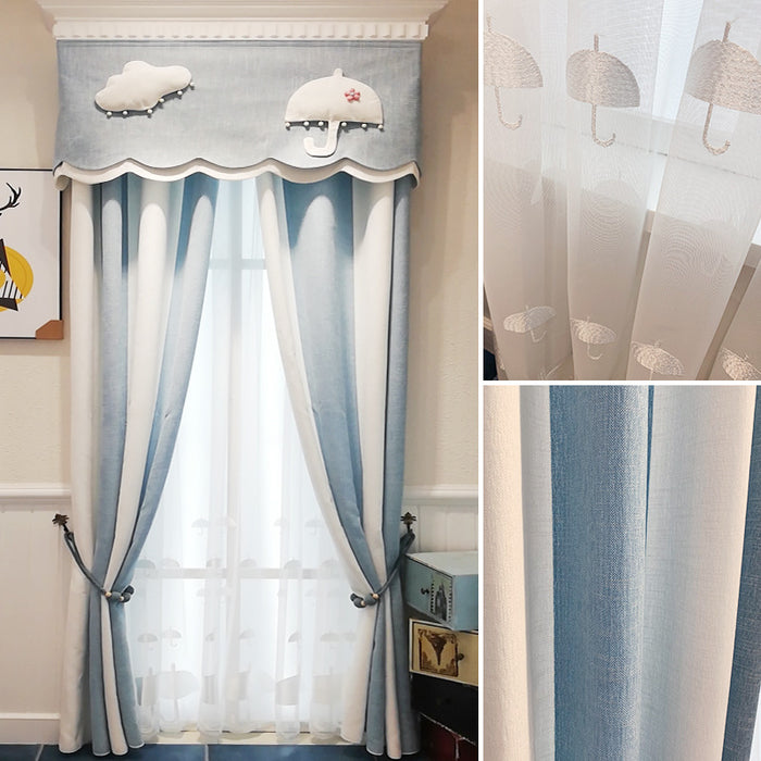 Rideau Chenille en tissu rayé bleu et blanc, fil de nuage de chambre d'enfant de luxe Simple et léger