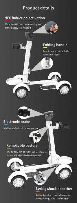 Scooter da golf elettrico pieghevole a quattro ruote con longboard leggero