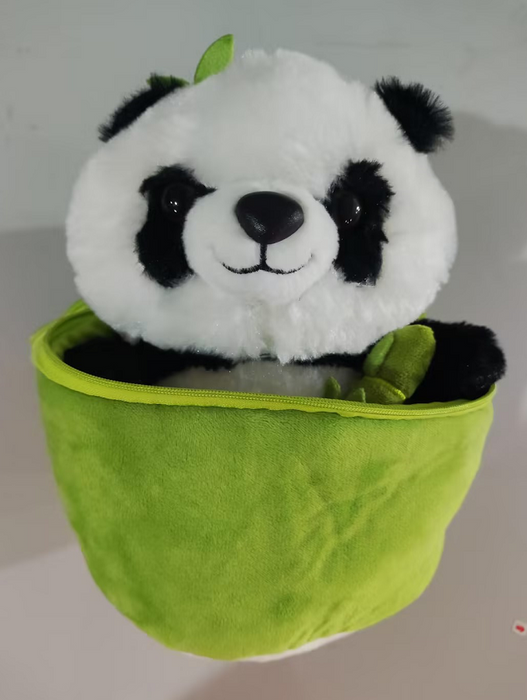 Oreiller panda en forme de tube de bambou simulé