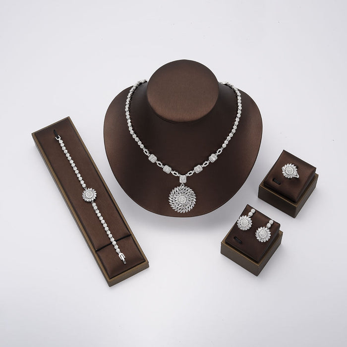 Jewelry sets for charming women pure brass copper full jewelry set silver plated set jewelry