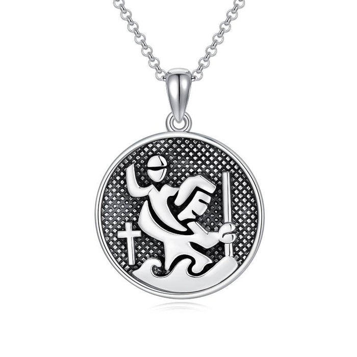 Medium Round Saint Christopher Necklace for Men 925 Sterling Silver Medal Pendant Protection Jewelry