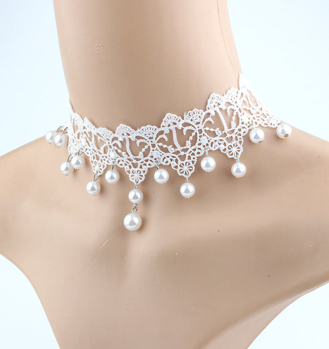 Fashion Bridal Jewelry White Lace Hanging Beads