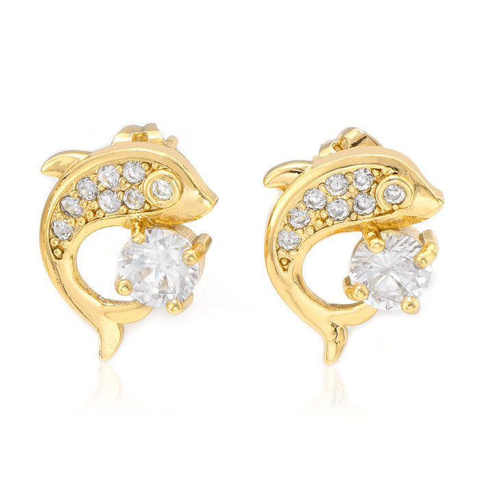 Design Dolphin Type Trendy Women Gold Stud Earrings Jewelry Cubic Zirconia Necklace Set for Women Jewelry