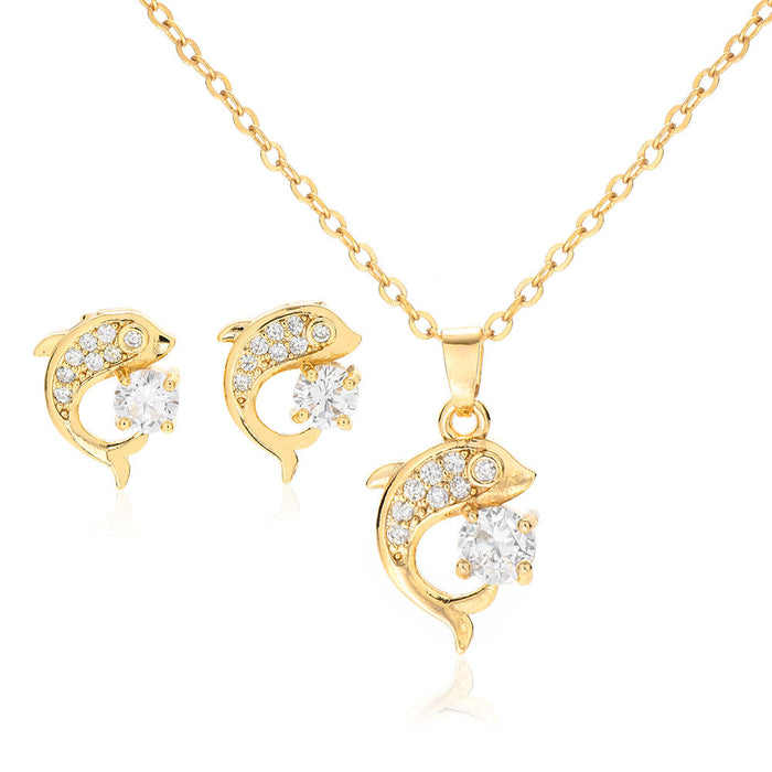 Design Dolphin Type Trendy Women Gold Stud Earrings Jewelry Cubic Zirconia Necklace Set for Women Jewelry
